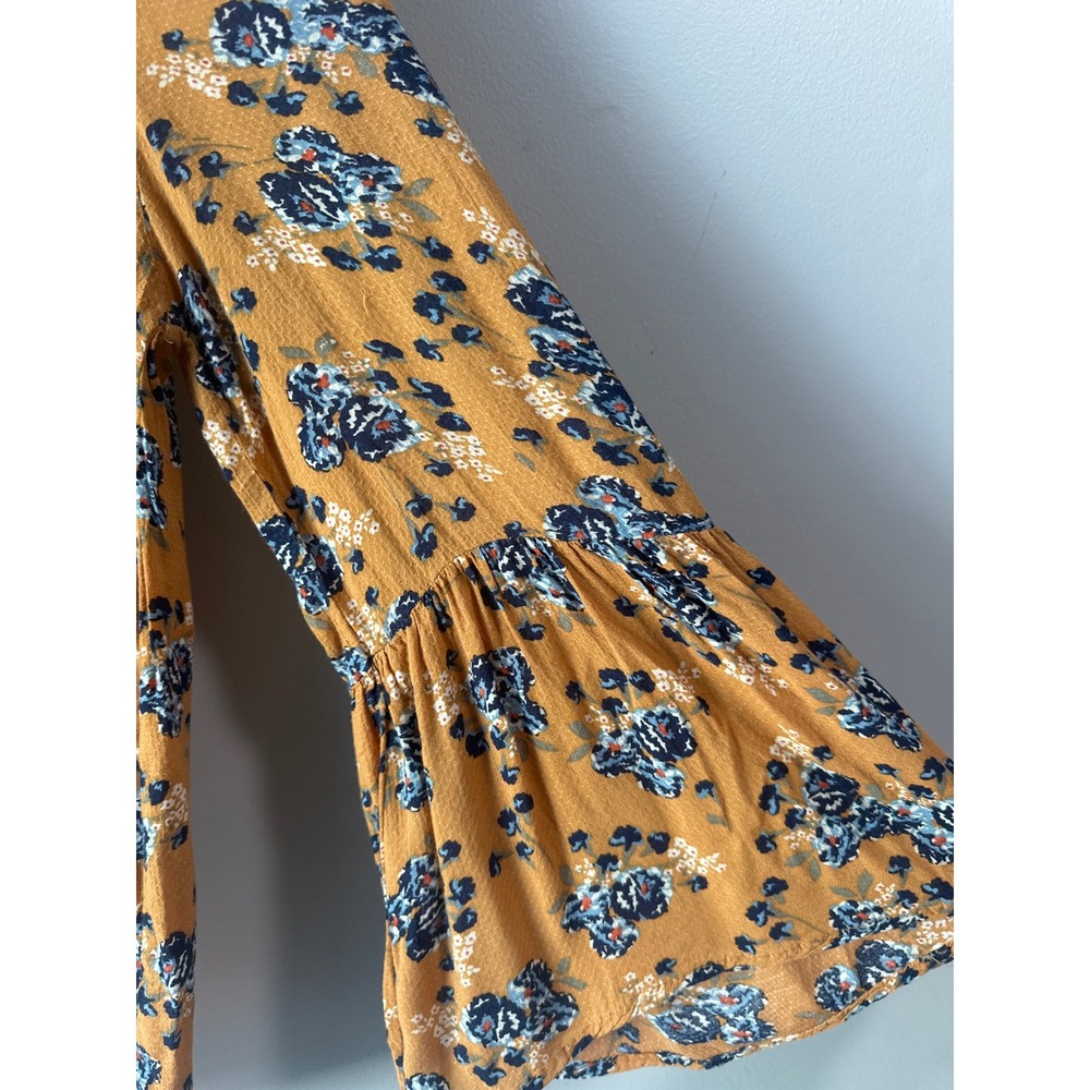 Mustard Floral Boho Blouse Large Flowy Cottagecore Fall Top Eye Shadow - Picture 5 of 8